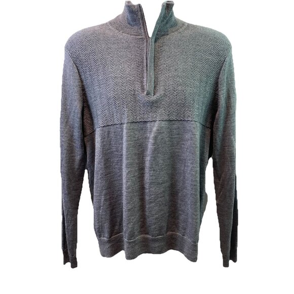 Calvin Klein Mens Sweater 1/4 Zip Gray Mock Neck Pullover Merino Wool Blend Sz L - Picture 1 of 9